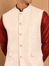 Men's Maroon Viscose Embroidered Knee Length Nehru Jacket and Kurta with Pant