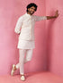Men's Cream Embroidered Nehru Jacket with Kurta Pyjama