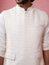 Men's Cream Embroidered Nehru Jacket with Kurta Pyjama