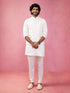 Men's Cream Embroidered Nehru Jacket with Kurta Pyjama