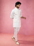 Men's Cream Embroidered Nehru Jacket with Kurta Pyjama