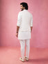 Men's Cream Embroidered Nehru Jacket with Kurta Pyjama