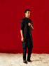 Men Black Quilted Cutdana Work Nehru Jacket with Silk Kurta & Viscose Pyjama Set