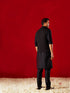 Men Black Quilted Cutdana Work Nehru Jacket with Silk Kurta & Viscose Pyjama Set