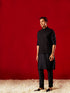Men Black Quilted Cutdana Work Nehru Jacket with Silk Kurta & Viscose Pyjama Set