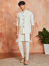 Men's Cream Khadi Cotton Jacket, Kurta And Pyjama Set