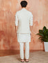 Men's Cream Khadi Cotton Jacket, Kurta And Pyjama Set