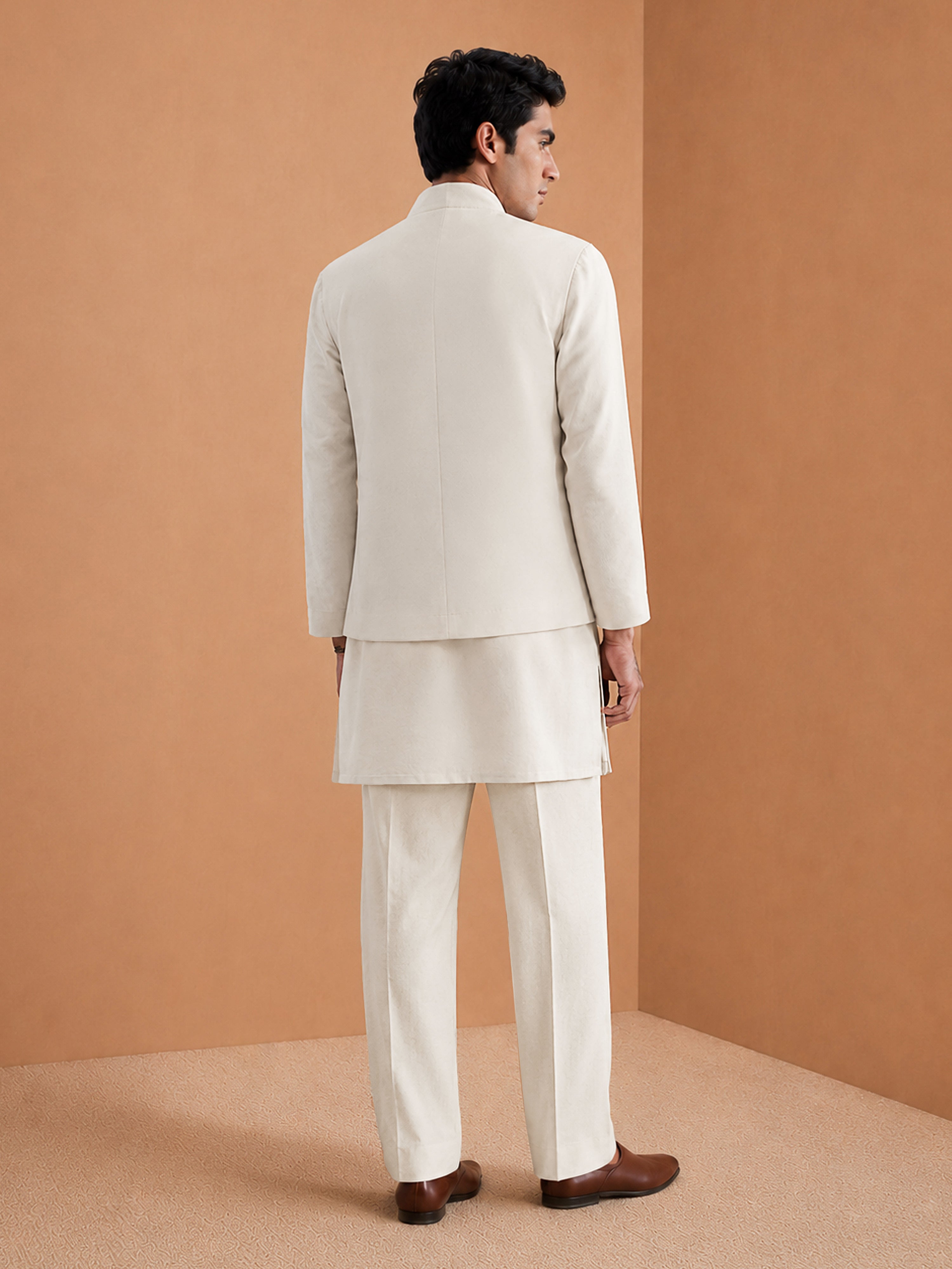 Men's Cream Solid Regular Kurta Pant Set with Straight Pant