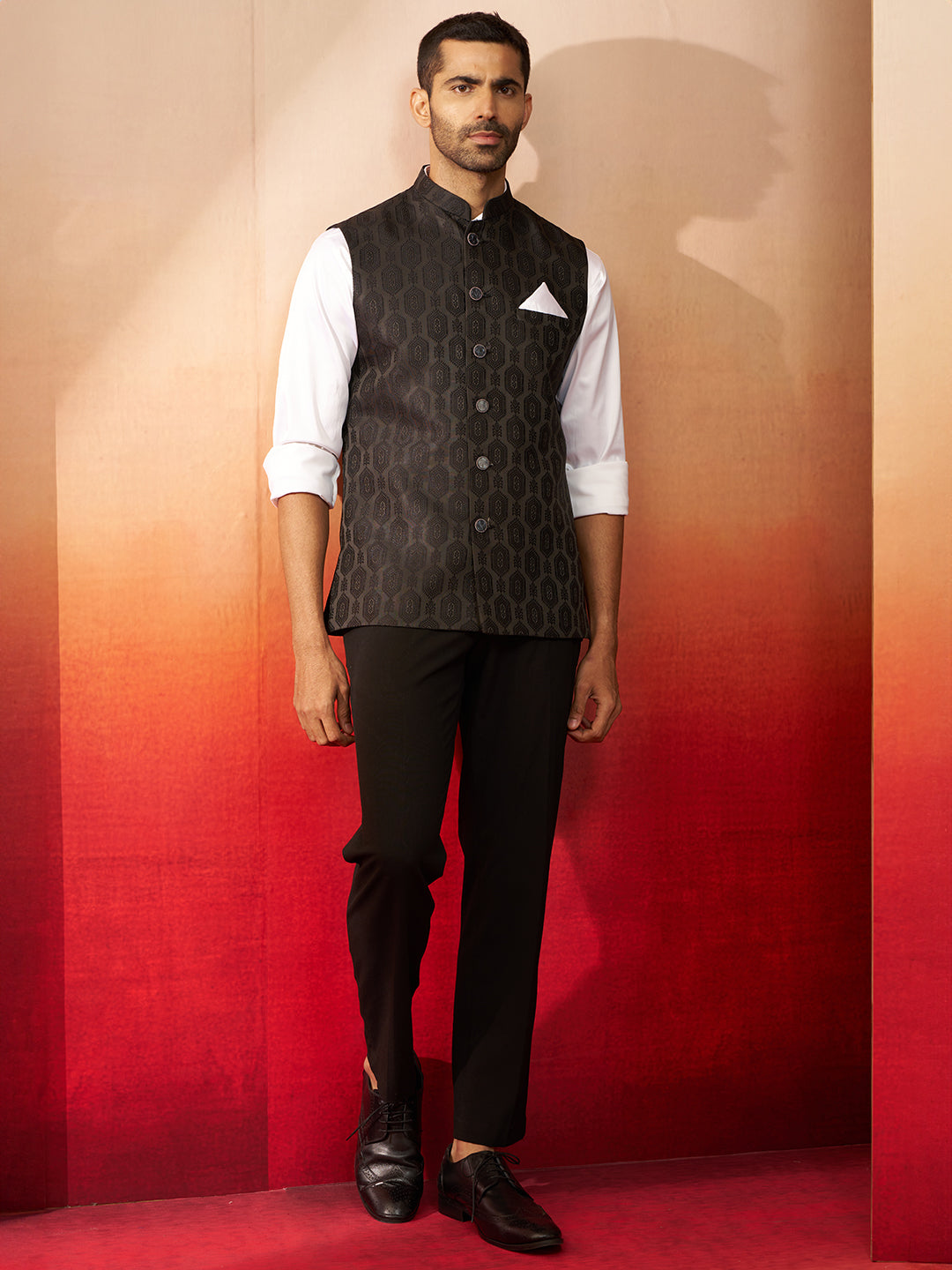 Vastramay Men Black Silk Nehru Jacket