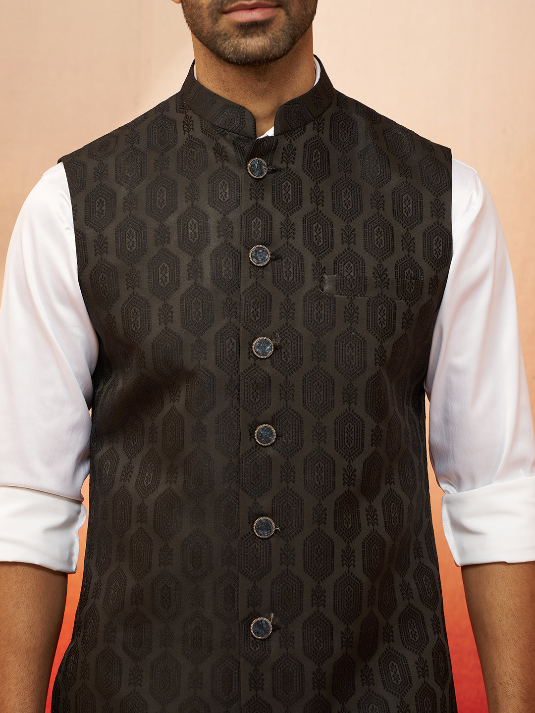 Vastramay Men Black Silk Nehru Jacket