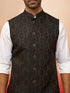 Vastramay Men Black Silk Nehru Jacket
