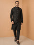 Men Black Viscose Nehru Jacket and Kurta with Pant Festive Ethnic Wear