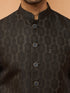 Men's Black Viscose Self Design Knee Length Nehru Jacket and Kurta with Pant