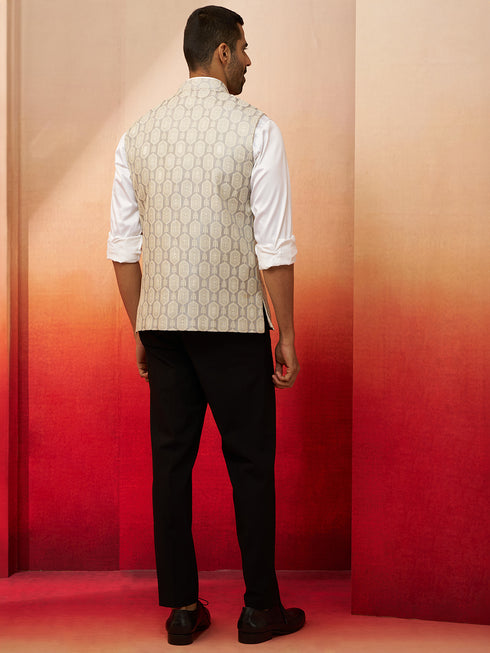 Men Grey Silk Nehru Jacket