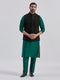 Men's Black And Bottle Green Viscose Jacket, Kurta And Pyjama Set