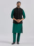 Men's Black And Bottle Green Viscose Jacket, Kurta And Pyjama Set