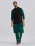 Men's Black And Bottle Green Viscose Jacket, Kurta And Pyjama Set