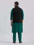 Men's Black And Bottle Green Viscose Jacket, Kurta And Pyjama Set