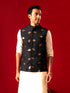 Men's Black Leaf Motif Embellished Jacket