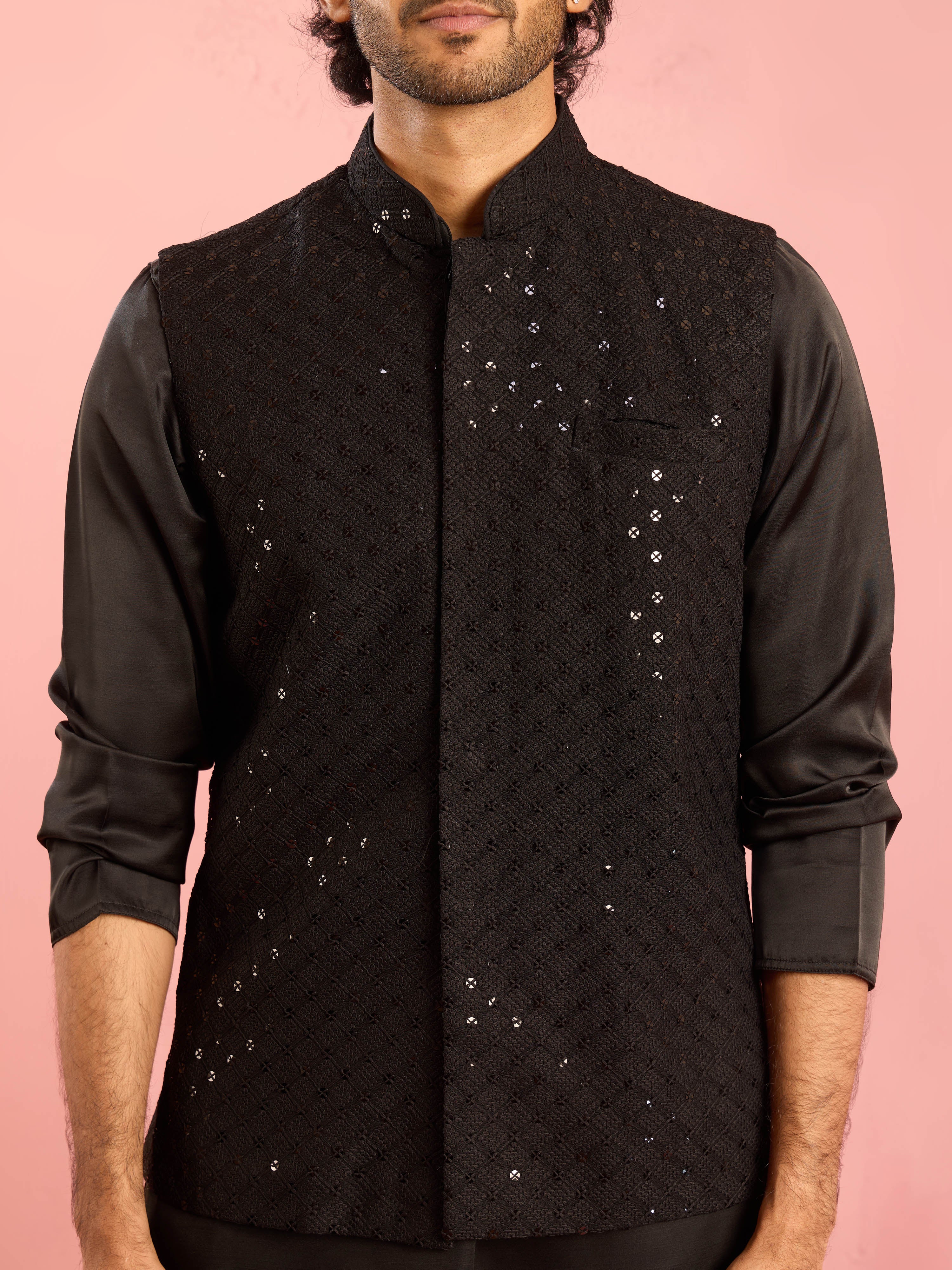 Men's Black 3-Piece Nehru Jacket Kurta Pant Set