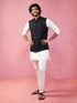 Men's Black Sequin Embroidered Nehru Jacket with Cream Kurta Pyjama