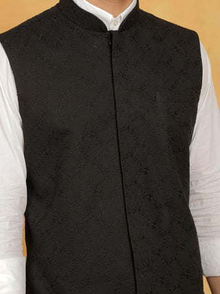 VASTRAMAY Men's Black Cotton Nehru Jacket