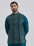 Men's Turquoise Silk Blend Nehru Jacket