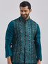 Men's Turquoise Silk Blend Nehru Jacket