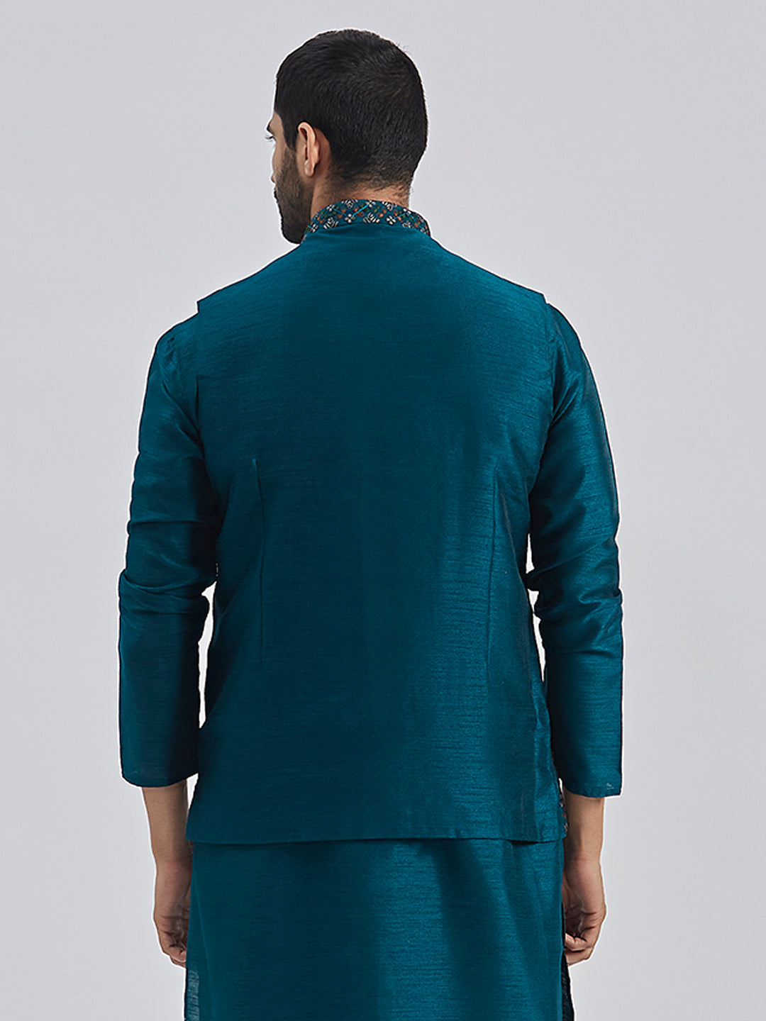 Men's Turquoise Silk Blend Nehru Jacket