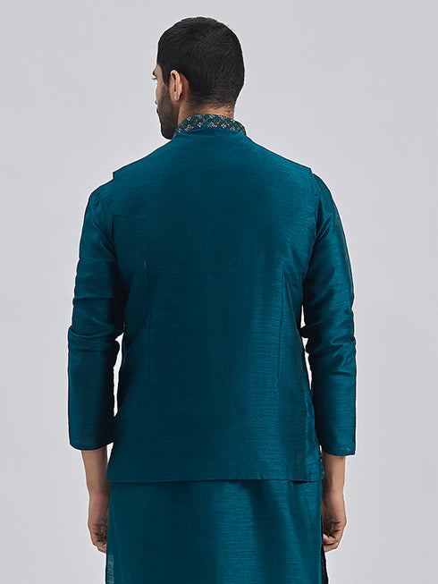Men's Turquoise Silk Blend Nehru Jacket