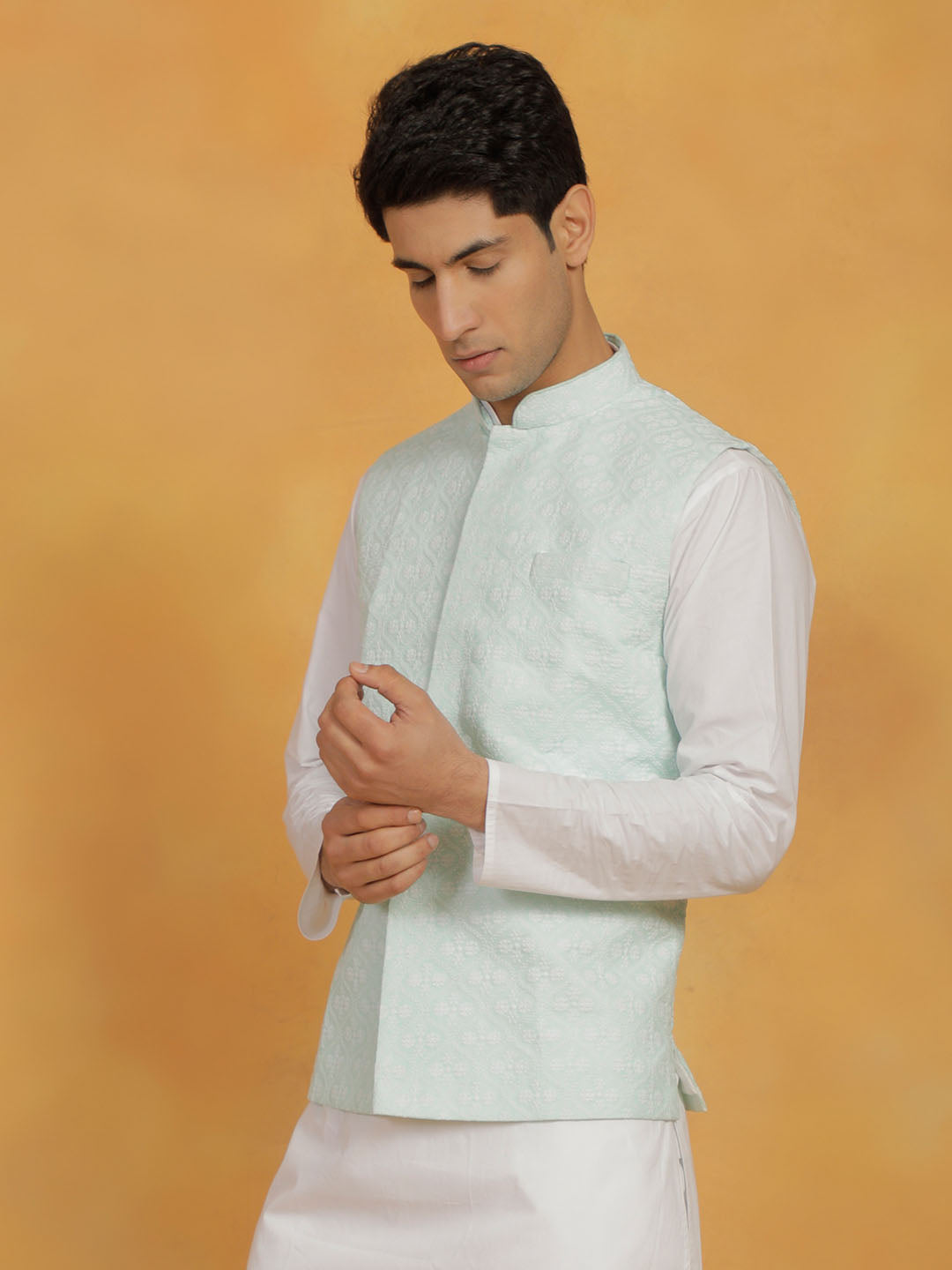 Men's Green Cotton Nehru Jacket