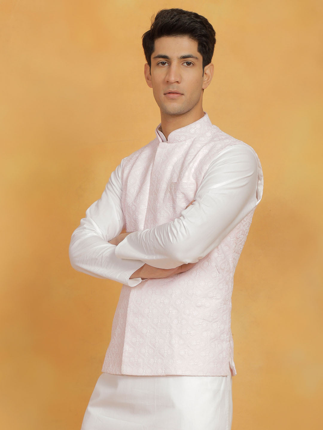 Men's Pink Cotton Nehru Jacket