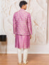 Men's Purple And Rose Gold Silk Blend Jacket, Kurta And Pyjama Set
