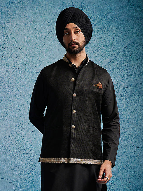 Men's Black Jute Nehru Jacket