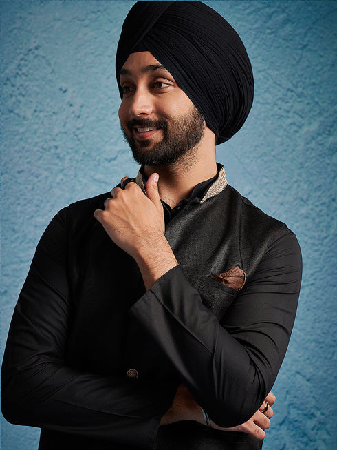 Men's Black Jute Nehru Jacket