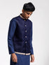 Men's Navy Blue Jute Nehru Jacket