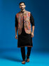 Men's Black Viscose Jacket,Kurta And Pyjama Set.