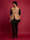 Men's Chiku Embroidered Nehru Jacket with Black Kurta & Pant Set