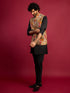 Men's Chiku Embroidered Nehru Jacket with Black Kurta & Pant Set