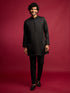 Men's Chiku Embroidered Nehru Jacket with Black Kurta & Pant Set