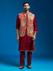 Men's Maroon Viscose Jacket,Kurta And Pyjama Set.