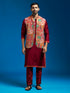 Men's Maroon Viscose Jacket,Kurta And Pyjama Set.