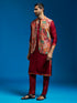 Men's Maroon Viscose Jacket,Kurta And Pyjama Set.