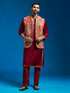 Men's Maroon Viscose Jacket,Kurta And Pyjama Set.