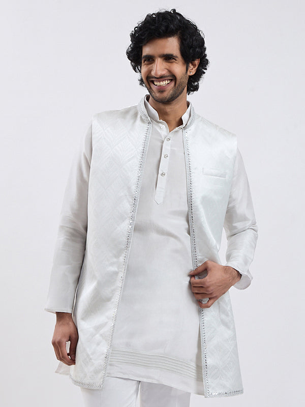 Men's Silver Cotton Blend Nehru Jacket