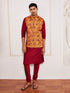 Men's Maroon Silk Blend Jacket,Kurta And Pyjama Set.