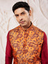 Men's Maroon Silk Blend Jacket,Kurta And Pyjama Set.