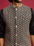 Men's All-Black Sequin & Thread Embroidered Nehru Jacket with Black Satin Kurta & Pants Set