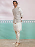 Men's Grey Fine Satin Nehru Jacket, Kurta And Pyjama Set.
