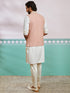 Men's Peach Fine Satin Nehru Jacket, Kurta And Pyjama Set.